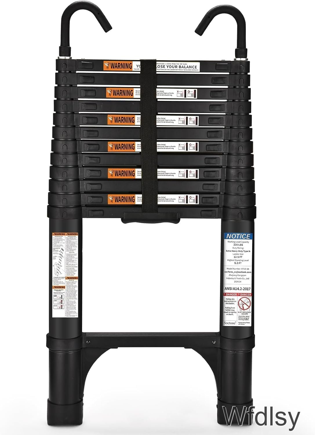 Telescoping Ladder, Wfdlsy 12.5 FT Aluminum Lightweight Extension Ladder with 2 Triangle Stabilizers, Heavy Duty 330lbs Max Capacity, Collapsible Ladder with Hooks for RV or Outdoor Work